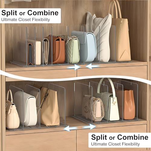 SortNStore Bag & Purse Organizer for Closet: Adjustable Clear Handbag Storage Shelf - Plastic Clutch Dividers for Closet Organizers and Storage - Keep Carteras & Pocketbook Upright 3 Pack - 11Dividers - Image 3