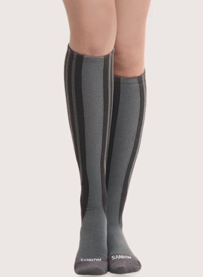 SANKOM Patent Active Compression Socks – Antibacterial Grey – Clinically Proven to Improve Blood Circulation, Reduce Swelling & Fatigue – Hypoallergenic, Breathable, Padded Heel & Toe – Ideal for Travel, Workout, Pregnancy & Daily Wear  - Image 1
