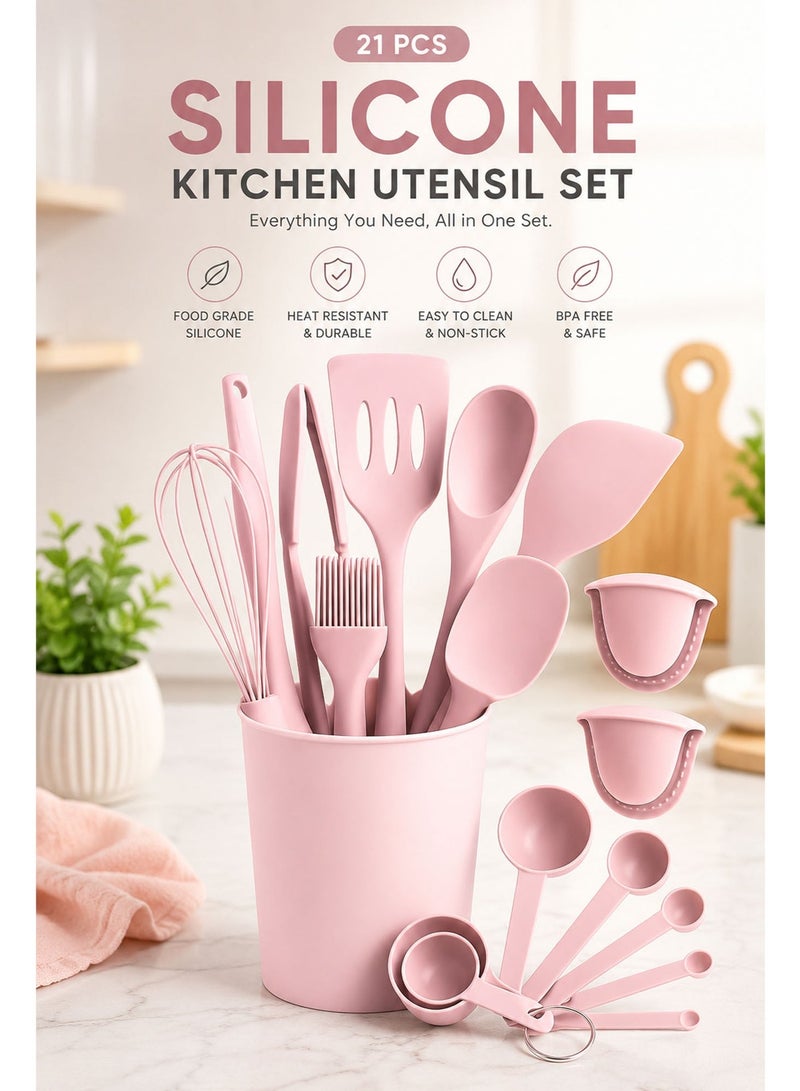 21-Piece Silicone Kitchen Utensils Set with Holder – Heat Resistant BPA-Free Cooking Utensils for Non-Stick Cookware, Complete Kitchen Tool Set - Image 4