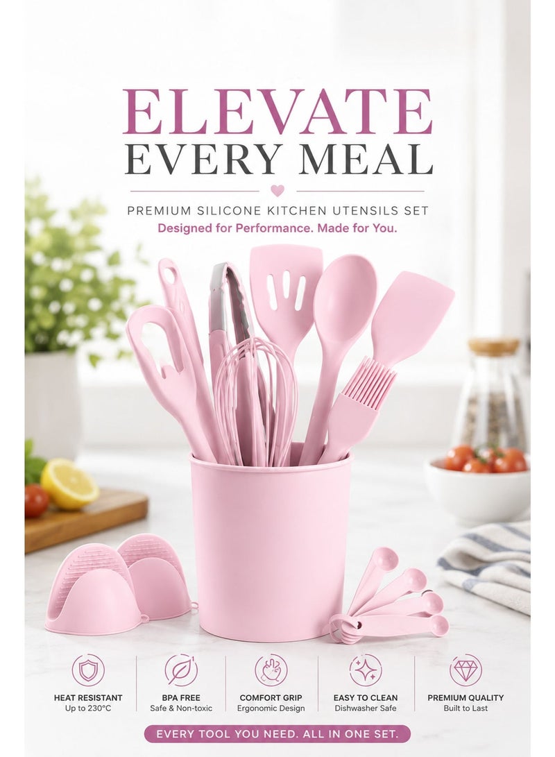 21-Piece Silicone Kitchen Utensils Set with Holder – Heat Resistant BPA-Free Cooking Utensils for Non-Stick Cookware, Complete Kitchen Tool Set - Image 5