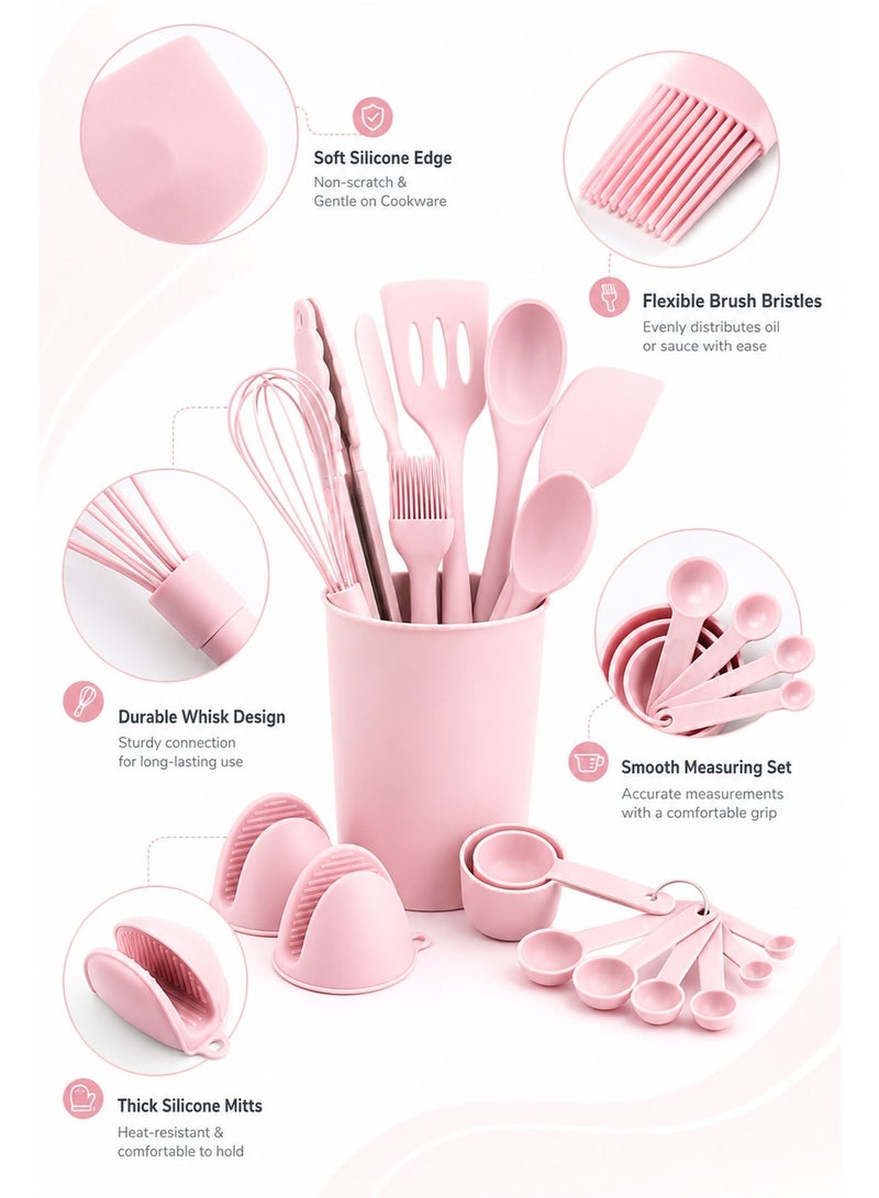 21-Piece Silicone Kitchen Utensils Set with Holder – Heat Resistant BPA-Free Cooking Utensils for Non-Stick Cookware, Complete Kitchen Tool Set - Image 3