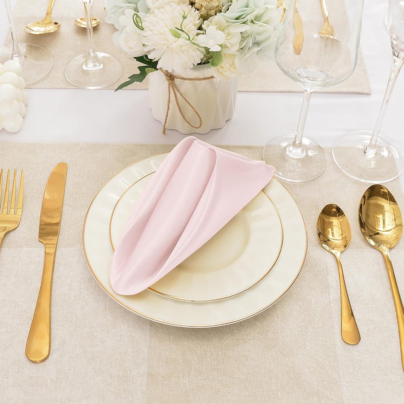 Eychei 12 Pieces Light Pink Satin Napkins  17"" x 17"" Square Table Napkins  Silky Soft Smooth Washable Napkins for Restaurant  Weddings  Dinner  Party Decoration - Image 4