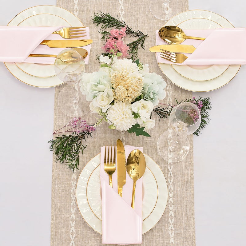 Eychei 12 Pieces Light Pink Satin Napkins  17"" x 17"" Square Table Napkins  Silky Soft Smooth Washable Napkins for Restaurant  Weddings  Dinner  Party Decoration - Image 2