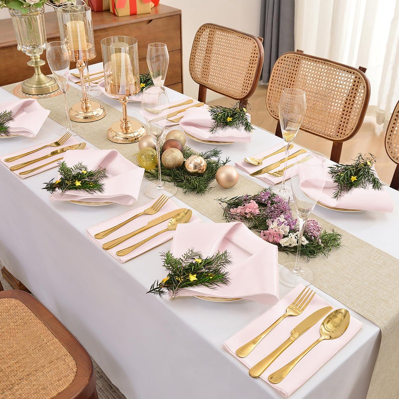 Eychei 12 Pieces Light Pink Satin Napkins  17"" x 17"" Square Table Napkins  Silky Soft Smooth Washable Napkins for Restaurant  Weddings  Dinner  Party Decoration - Image 3