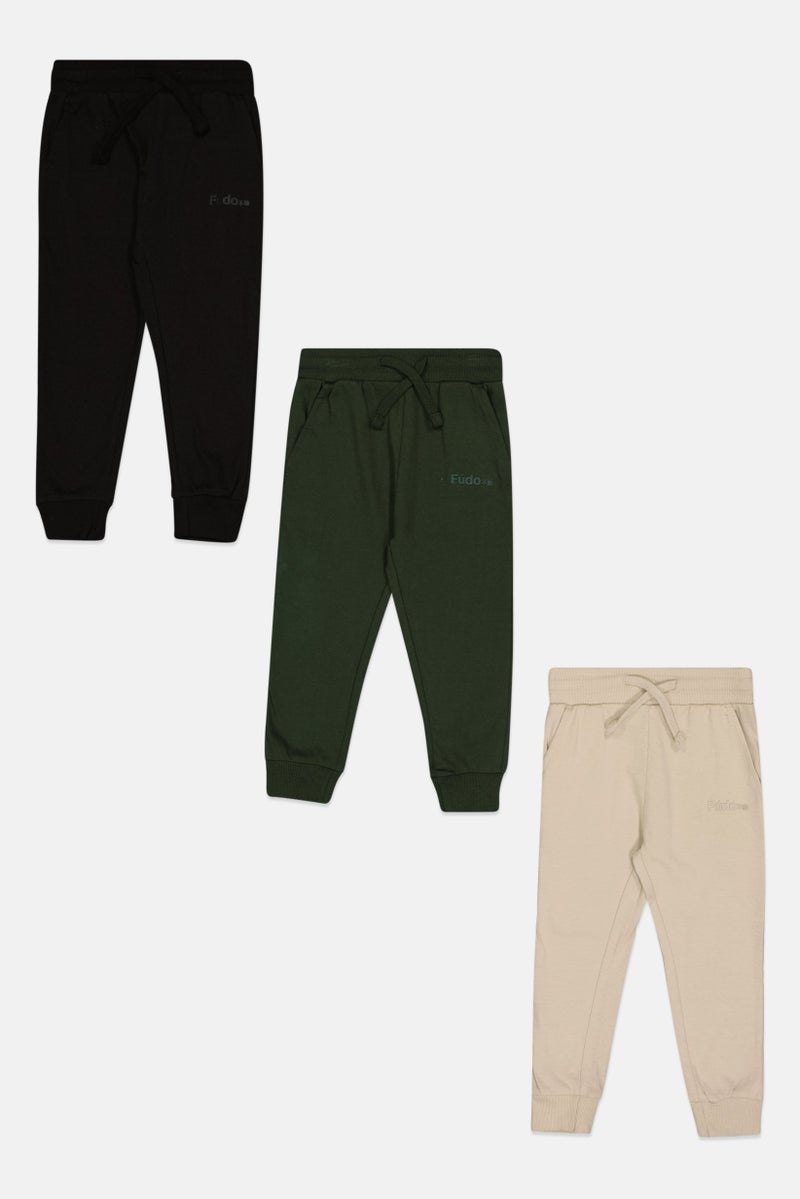 Fudo Kids Boy 3 Pieces Brand Logo Drawstring Jogger Pants, Multicolor - Image 3