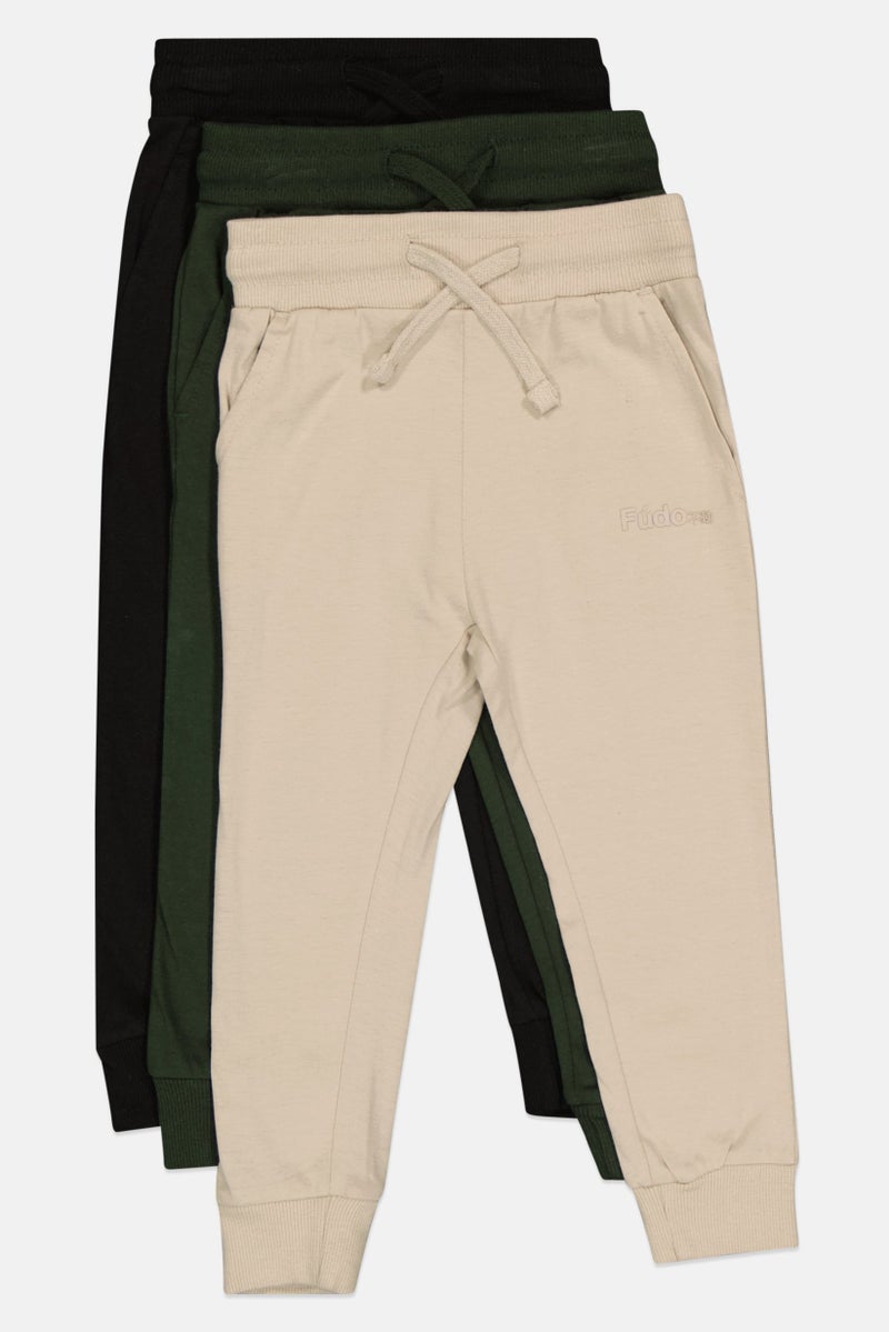 Fudo Kids Boy 3 Pieces Brand Logo Drawstring Jogger Pants, Multicolor - Image 1