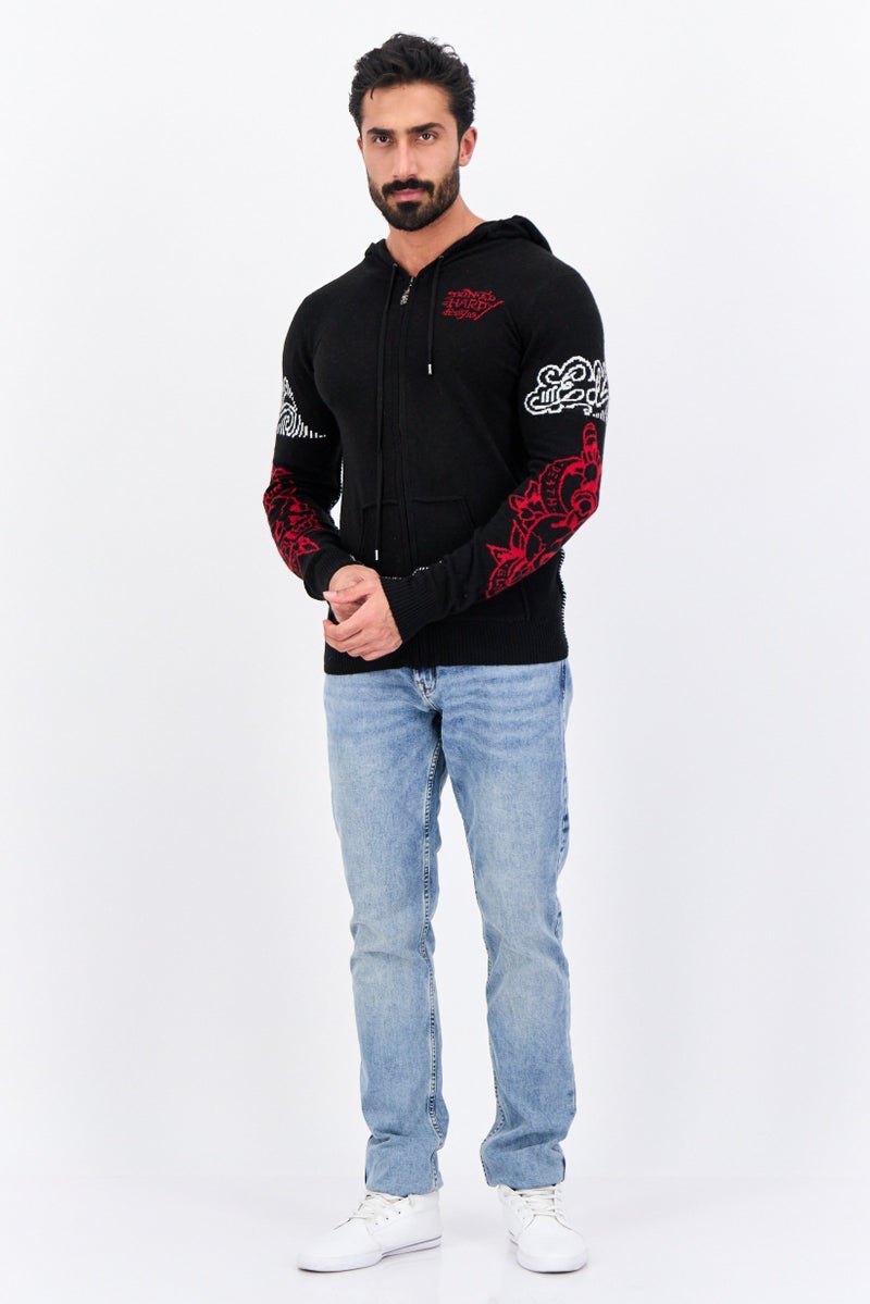 Ed Hardy هودي للرجال بأكمام طويلة مع غطاء رأس، أسود - Image 3