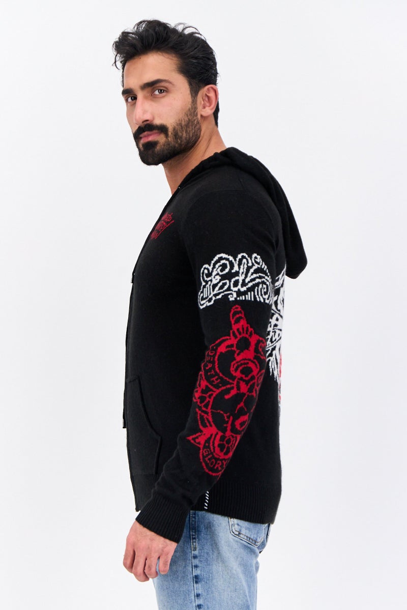 Ed Hardy هودي للرجال بأكمام طويلة مع غطاء رأس، أسود - Image 2