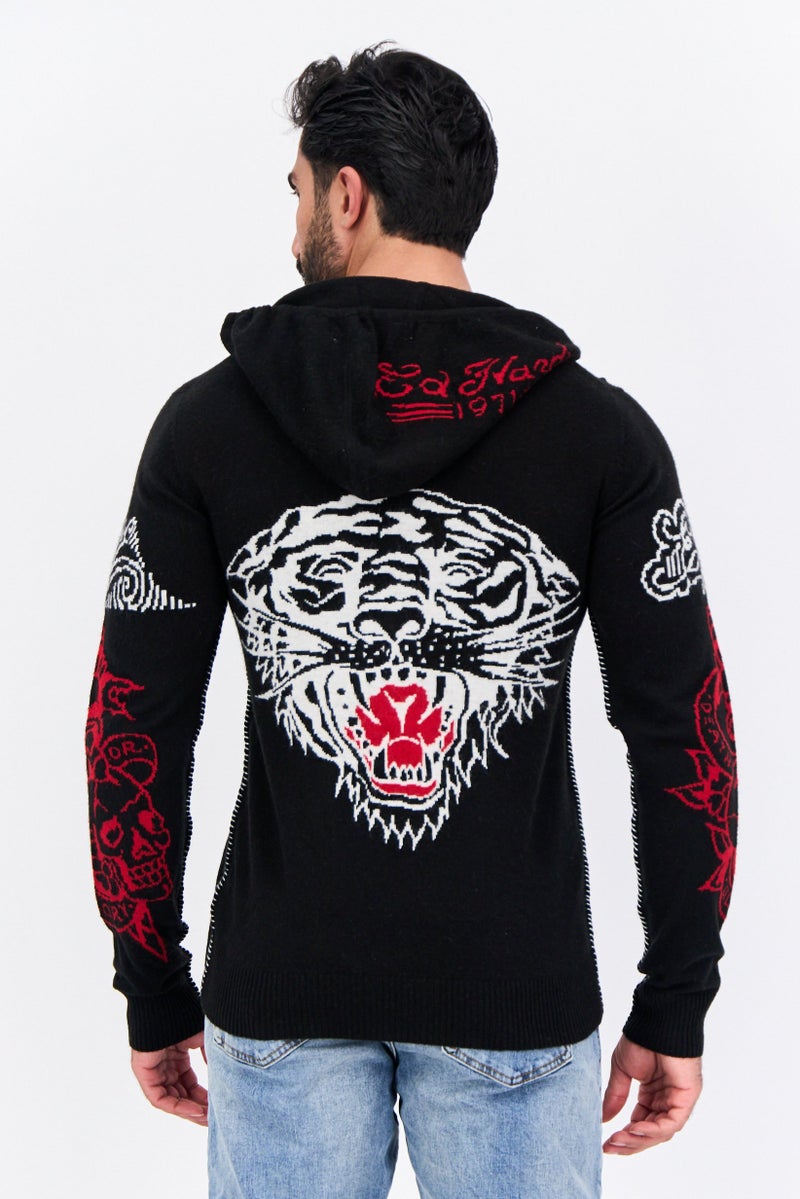 Ed Hardy هودي للرجال بأكمام طويلة مع غطاء رأس، أسود - Image 4