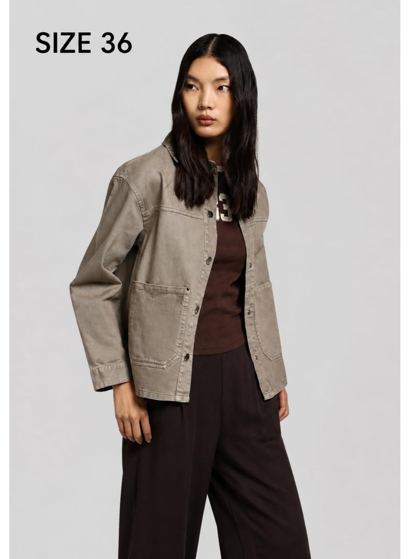 COLIN'S Women's Cotton Jacket, 100% Cotton Long Sleeve Casual Jacket with Front Snap Button Closure and Multiple Utility Pockets, Beige, Size 36 - Image 2