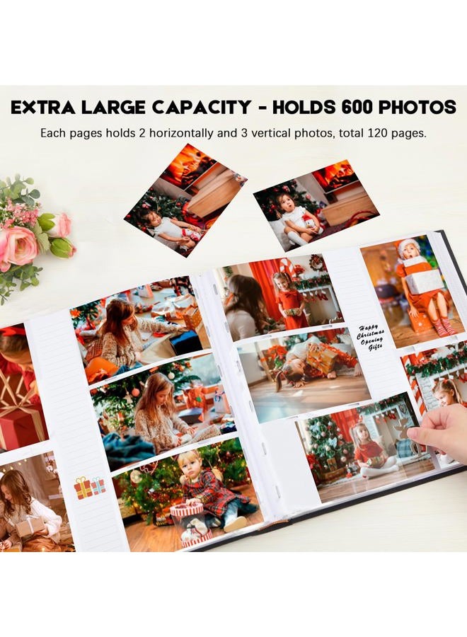 Aevdor 600 Pockets Photo Album 4x6 with Writing Space, Large Capacity 4x6 Photo Album Holds 600 Horizontal and Vertical Photos, Linen Cover Acid Free Pages Photo Book for Family Wedding Baby Pictures, Black - Image 2