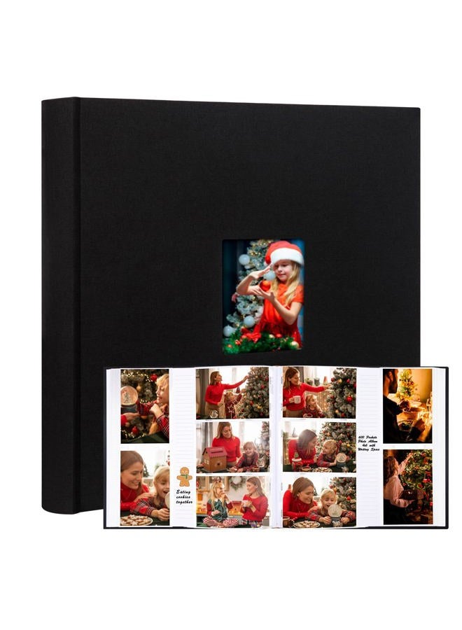 Aevdor 600 Pockets Photo Album 4x6 with Writing Space, Large Capacity 4x6 Photo Album Holds 600 Horizontal and Vertical Photos, Linen Cover Acid Free Pages Photo Book for Family Wedding Baby Pictures, Black - Image 1