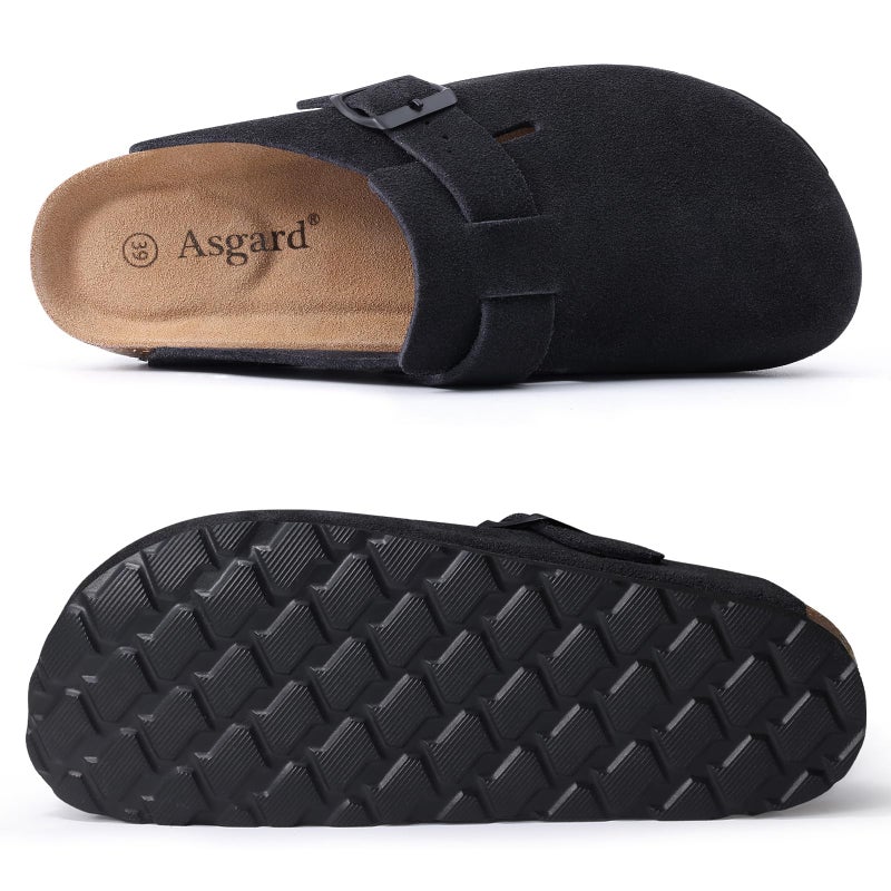 Asgard Genuine Suede Clogs for Women Men Leather Mules Arch Support Potato Shoes with Comfort Cork Footbed Black 36 - Image 3