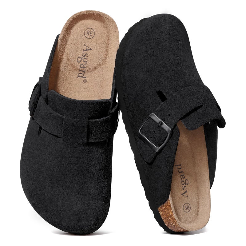 Asgard Genuine Suede Clogs for Women Men Leather Mules Arch Support Potato Shoes with Comfort Cork Footbed Black 36 - Image 1