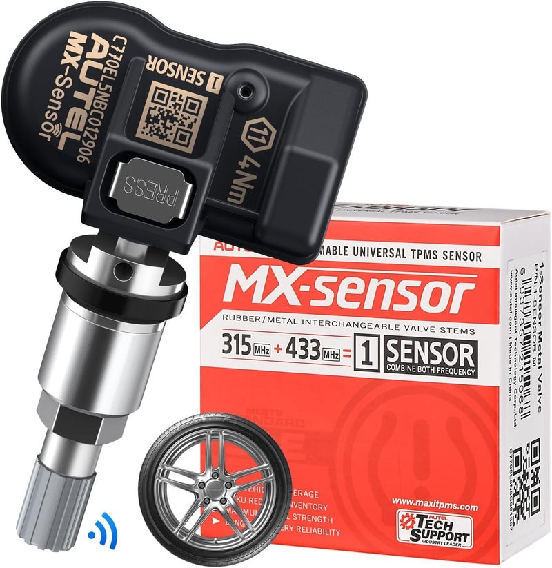 Autel Autel TPMS MX Sensor 315MHz 433MHz Dual Frequency 1-Sensor, OEM Quality Universal Tire Sensor, 100% Programmable with Autel TS408S TS501 TS508 TS508WF MK808S-TS MS906TS (1PCS Press-in Metal Valve)  - Image 1