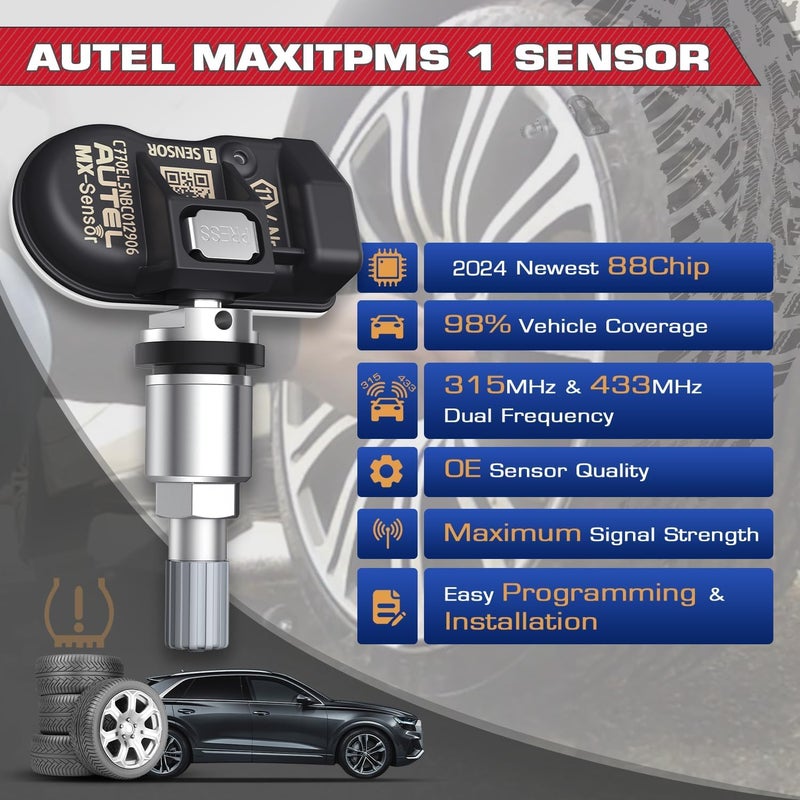 Autel Autel TPMS MX Sensor 315MHz 433MHz Dual Frequency 1-Sensor, OEM Quality Universal Tire Sensor, 100% Programmable with Autel TS408S TS501 TS508 TS508WF MK808S-TS MS906TS (1PCS Press-in Metal Valve)  - Image 2
