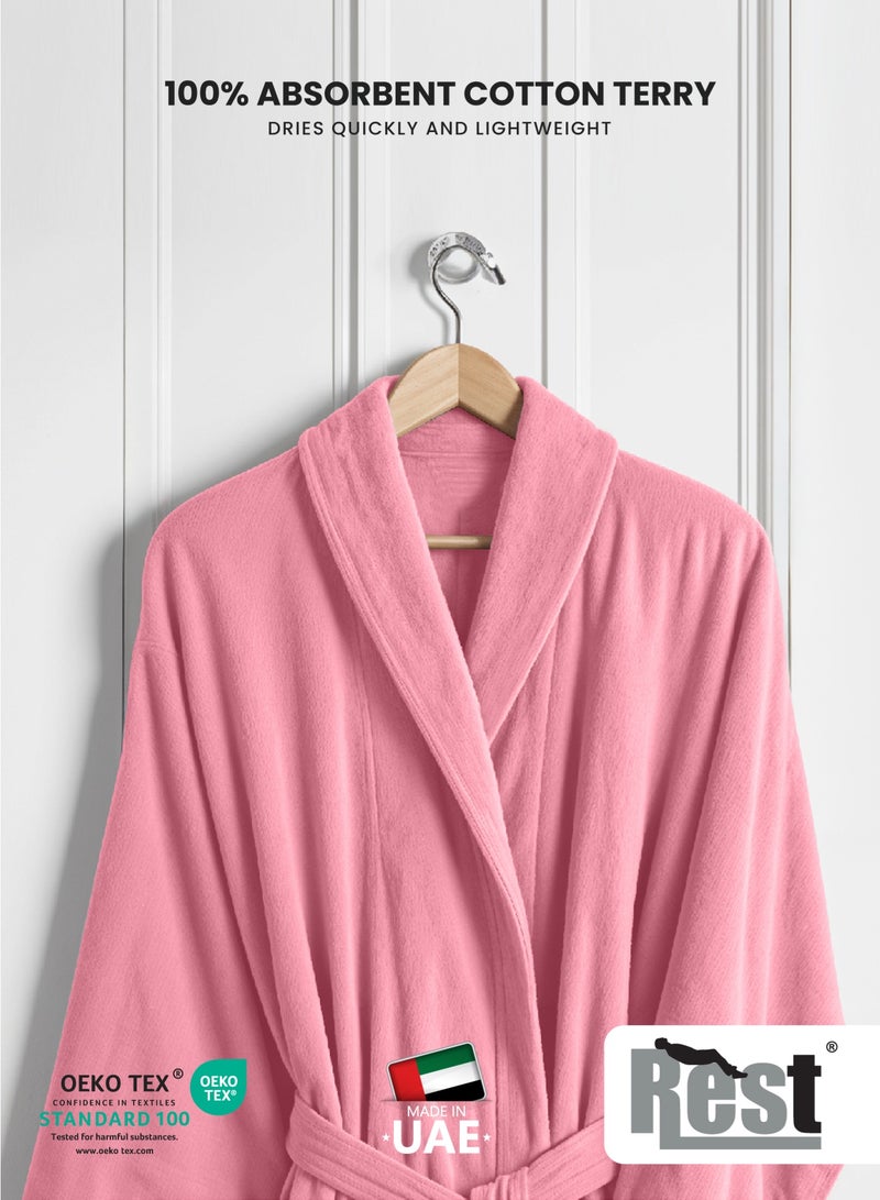 Rest روب استحمام تيري مع جيوب وردي باهت XXL فندق فاخر ملابس مريحة قطن ناعم وامتصاص مريح بعد الاستحمام روب مقاوم للتلاشي للرجال والنساء مقاس واحد يناسب الجميع 45x30x65 سم - Image 2