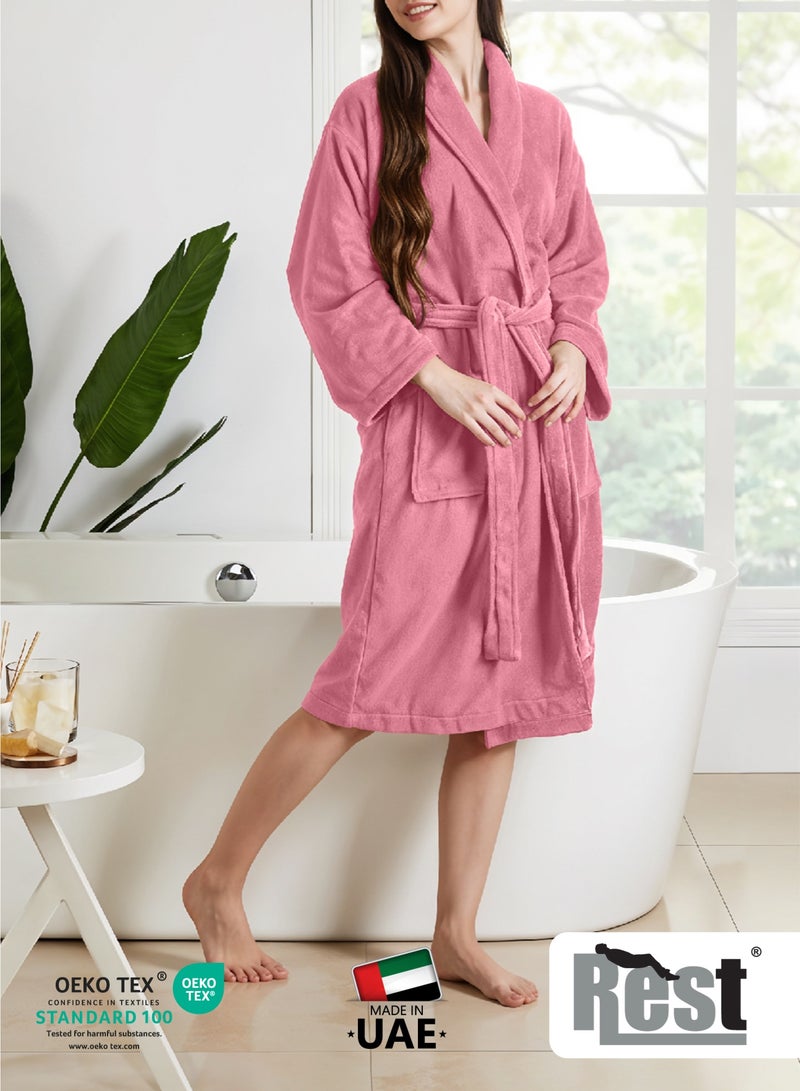 Rest روب استحمام تيري مع جيوب وردي باهت XXL فندق فاخر ملابس مريحة قطن ناعم وامتصاص مريح بعد الاستحمام روب مقاوم للتلاشي للرجال والنساء مقاس واحد يناسب الجميع 45x30x65 سم - Image 3