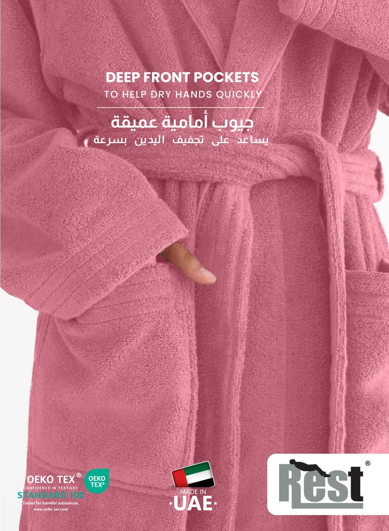 Rest روب استحمام تيري مع جيوب وردي باهت XXL فندق فاخر ملابس مريحة قطن ناعم وامتصاص مريح بعد الاستحمام روب مقاوم للتلاشي للرجال والنساء مقاس واحد يناسب الجميع 45x30x65 سم - Image 5