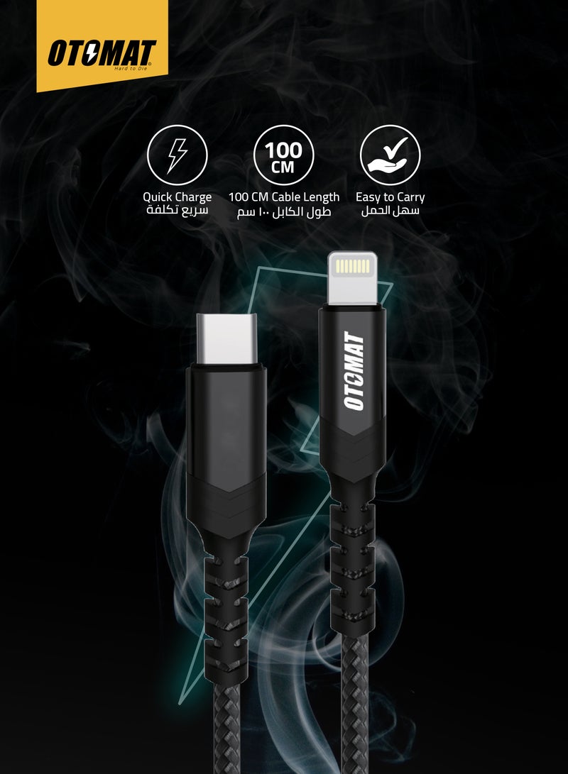 OTOMAT Hi-Speed Type C to Lightning 1 Meter Cable – Fast Charging, Secure Data Transfer, Durable Nylon Braided Design for iPhone, iPad, MacBook, Power Bank – Black - Image 5