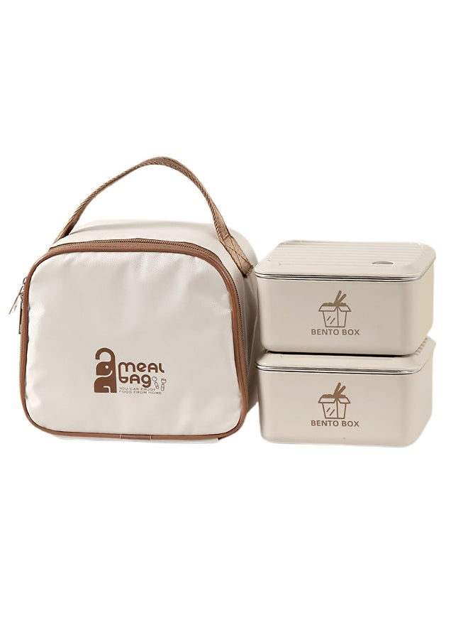 LITTLE SURPRISE BOX Cream2pcs Bento Stainless Steel Lunch Box Container set with insulated Matching lunch Bag for Kids & Adults  - Image 1
