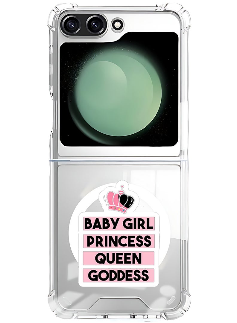 Theodor Magnetic Case for Samsung Galaxy Z Flip 5 Compatible with MagSafe Wireless Charging, Shockproof Phone Bumper Cover Baby Girl Princess white - Image 1