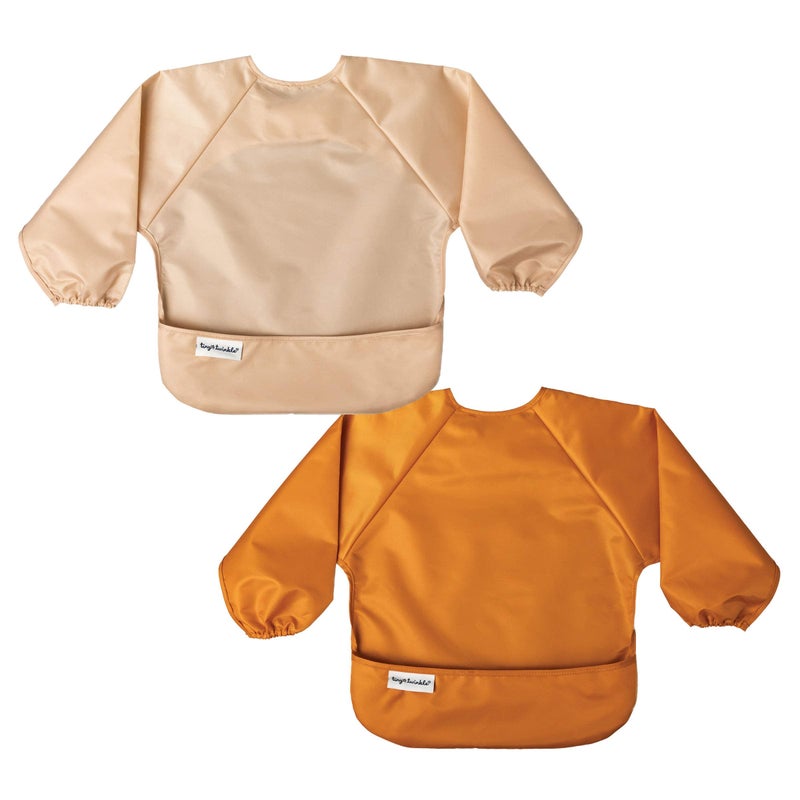 Tiny Twinkle Long Sleeve Bib for Babies & Toddlers | 2-Pack Waterproof Smock Bib for Eating | Machine Washable & Mess-Proof Feeding Essentials | Newborn Shower Gift (Sand Cinnamon,2-4Y) - Image 1