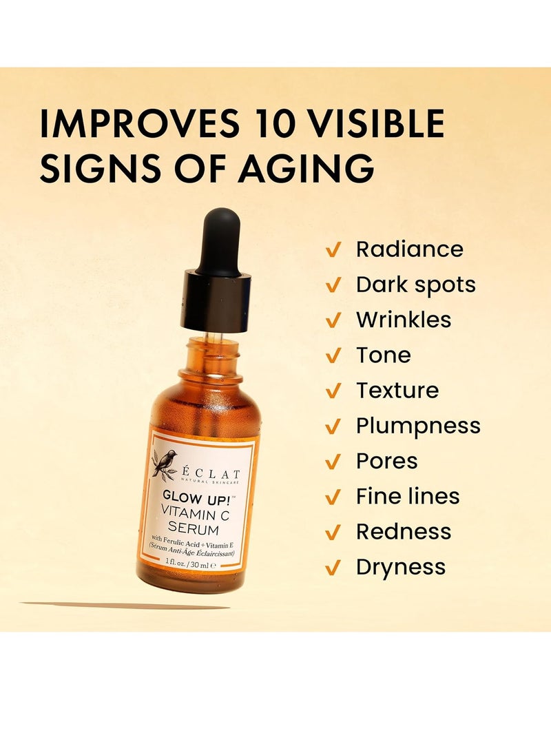 Eclat Skincare - Organic 20% Vitamin C Serum for Face WITH HYALURONIC ACID +RETINOL +FERULIC ACID +JOJOBA OIL +VIT E - Anti Aging Brightening Face Serum for Pure Skin Glow - Reduce Wrinkles & Dark Spots (Vegan) - Image 1