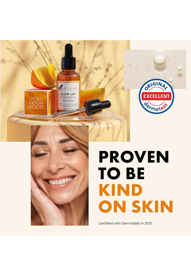 Eclat Skincare - Organic 20% Vitamin C Serum for Face WITH HYALURONIC ACID +RETINOL +FERULIC ACID +JOJOBA OIL +VIT E - Anti Aging Brightening Face Serum for Pure Skin Glow - Reduce Wrinkles & Dark Spots (Vegan) - Image 1