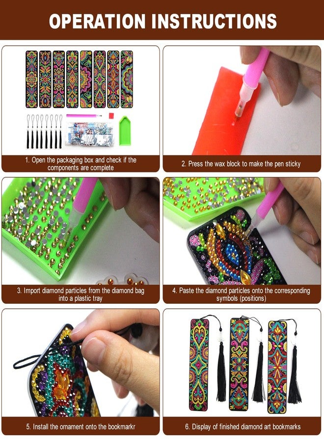 geesfayan 8 Pcs Diamond Art Bookmarks Kits for Adults with Tassel, 5D DIY Book Marks Dimond Art Paintings Gem Art,Diamond Painting Bookmarks for Book Lovers(Mandala) - Image 3