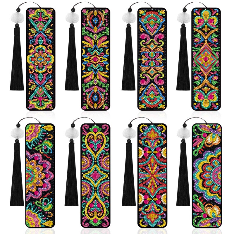 geesfayan 8 Pcs Diamond Art Bookmarks Kits for Adults with Tassel, 5D DIY Book Marks Dimond Art Paintings Gem Art,Diamond Painting Bookmarks for Book Lovers(Mandala) - Image 1