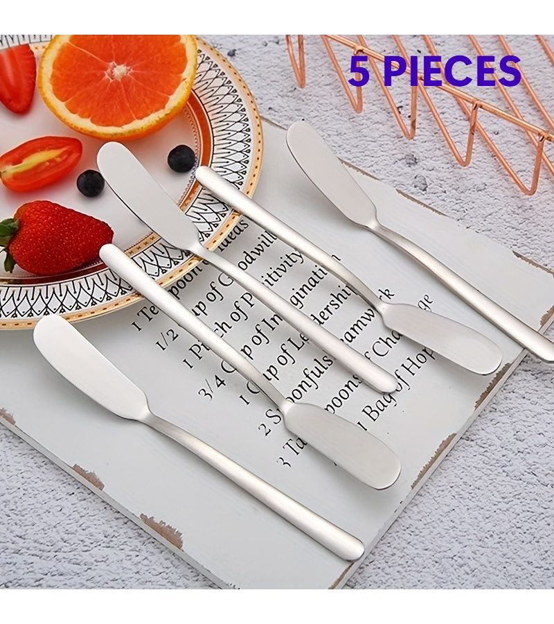 5 Pcs Stainless Steel Round Headed Butter Shovel Spatula For Spreading Jam Cheese Dessert Sandwiches Portable Durable Easy To Use Kitchen Tool - Image 1