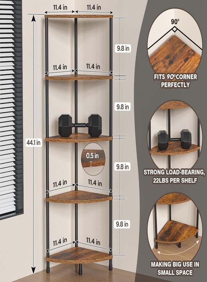Greatseas Corner Plant Stand Shelf, 5 Tier Tall Shelf Plant Stand for Indoor Plants, Rustic Brown Corner Bookshelf Wall Decor Living Room, 44.1" Display Shelf for Bedroom, Bathroom, Small Space - Image 2