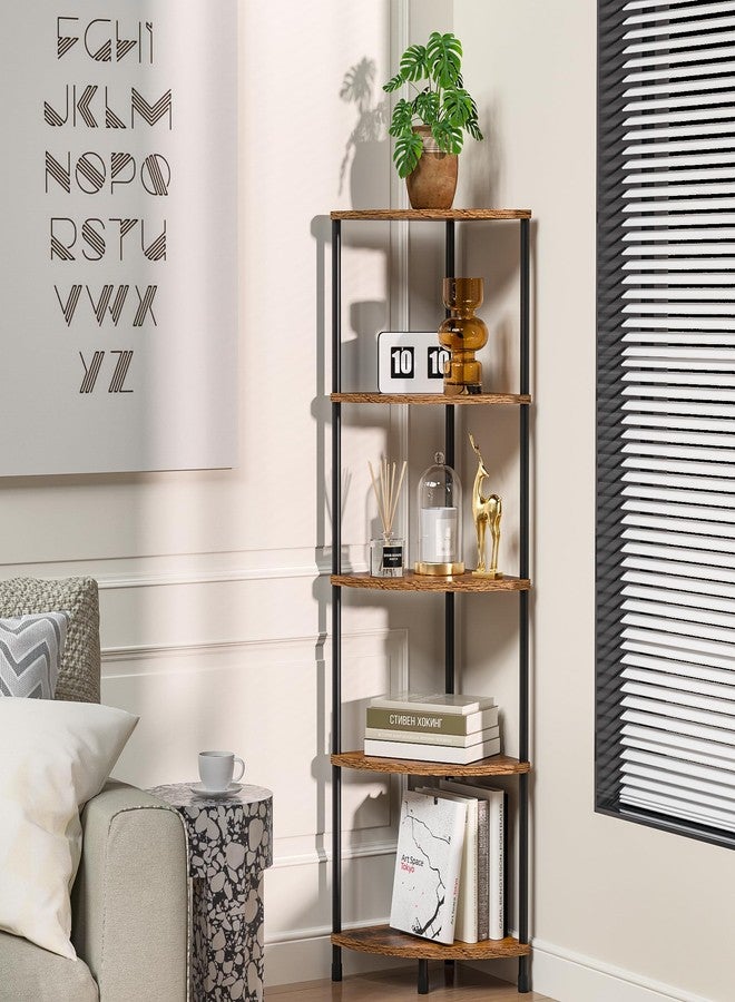 Greatseas Corner Plant Stand Shelf, 5 Tier Tall Shelf Plant Stand for Indoor Plants, Rustic Brown Corner Bookshelf Wall Decor Living Room, 44.1" Display Shelf for Bedroom, Bathroom, Small Space - Image 4