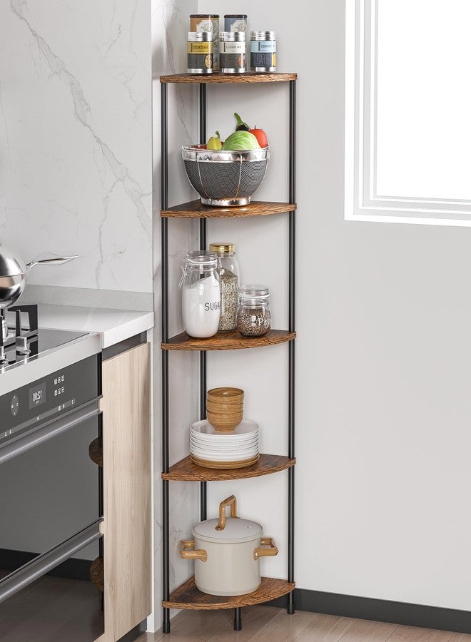 Greatseas Corner Plant Stand Shelf, 5 Tier Tall Shelf Plant Stand for Indoor Plants, Rustic Brown Corner Bookshelf Wall Decor Living Room, 44.1" Display Shelf for Bedroom, Bathroom, Small Space - Image 3
