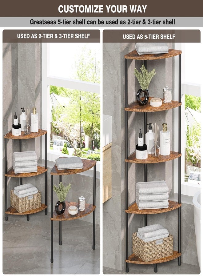 Greatseas Corner Plant Stand Shelf, 5 Tier Tall Shelf Plant Stand for Indoor Plants, Rustic Brown Corner Bookshelf Wall Decor Living Room, 44.1" Display Shelf for Bedroom, Bathroom, Small Space - Image 5