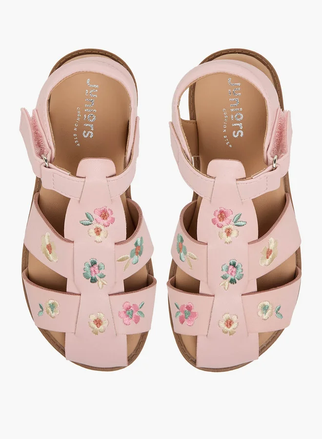 جونيورز Girls Floral Embroidered Sandals