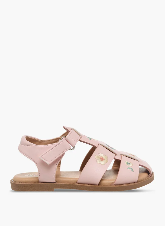 جونيورز Girls Floral Embroidered Sandals