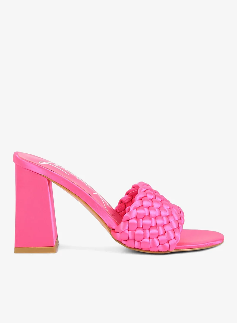 Pink Braided Satin Block Sandals