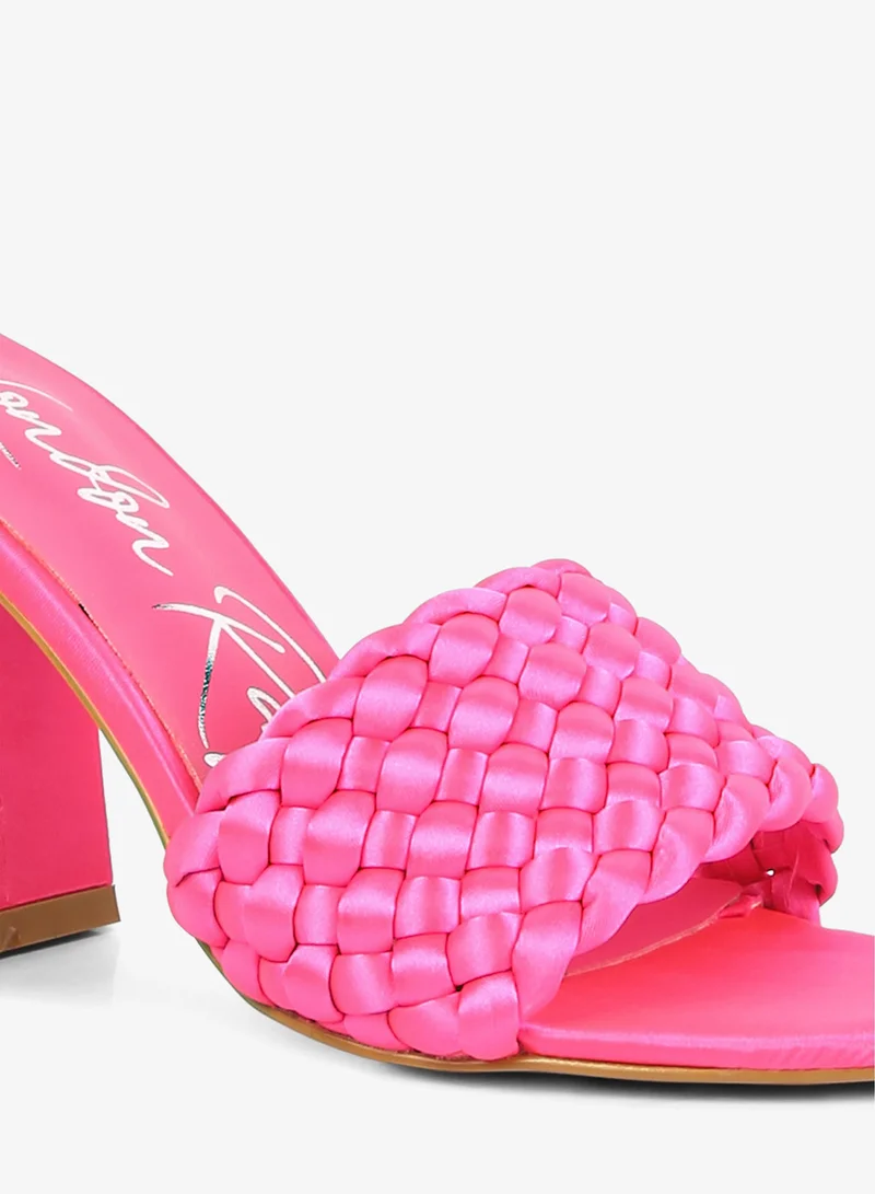 London Rag  Pink Braided Satin Block Sandals for Women | Best Price UAE