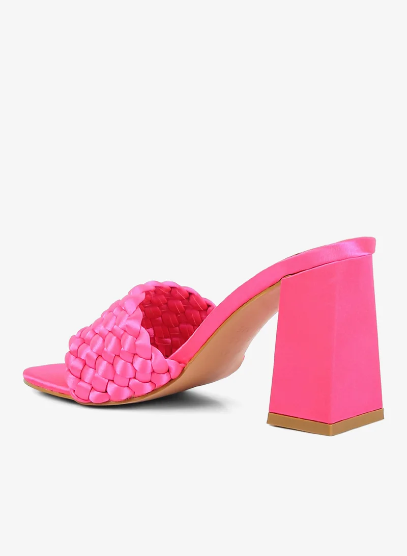 London Rag  Pink Braided Satin Block Sandals for Women | Best Price UAE