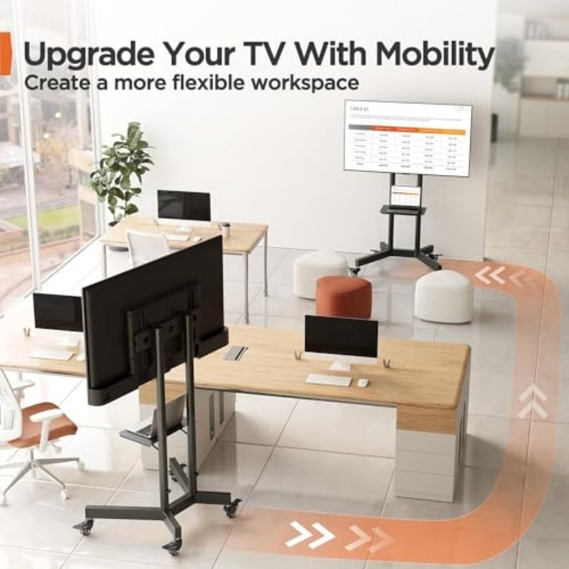 TV Stand with Wheels Rolling TV Stand for 32-85 Inch Screens up to 60 kg Height Adjustable Mobile TV Cart with Metal Shelf Lockable Wheels Max VESA 600x400mm PGTVMC01-1 - Image 5