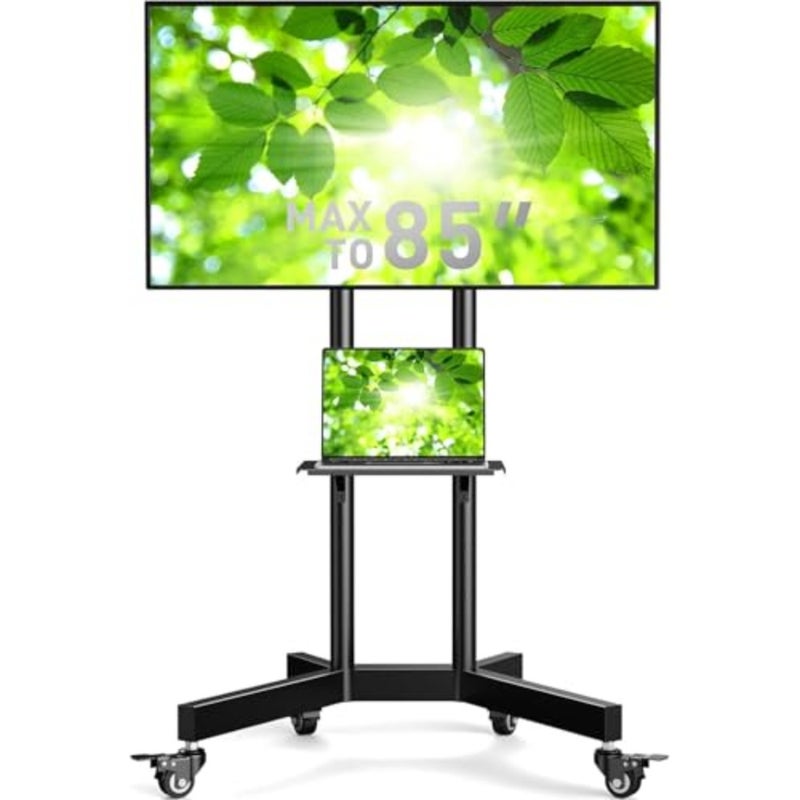 TV Stand with Wheels Rolling TV Stand for 32-85 Inch Screens up to 60 kg Height Adjustable Mobile TV Cart with Metal Shelf Lockable Wheels Max VESA 600x400mm PGTVMC01-1 - Image 1