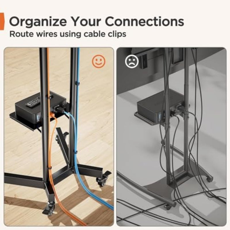 TV Stand with Wheels Rolling TV Stand for 32-85 Inch Screens up to 60 kg Height Adjustable Mobile TV Cart with Metal Shelf Lockable Wheels Max VESA 600x400mm PGTVMC01-1 - Image 4
