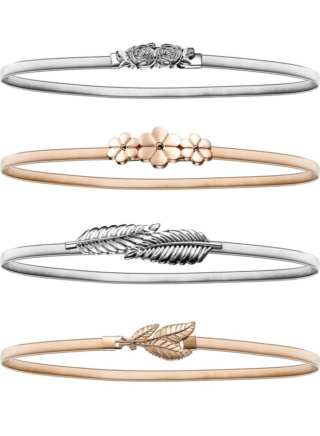 بيميمو مجموعة بيميمو من 4 قطع، حزام خصر مطاطي نسائي بطول 27 بوصة، حزام معدني قابل للتمدد، فضي وذهبي - Image 2