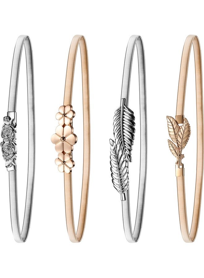 بيميمو مجموعة بيميمو من 4 قطع، حزام خصر مطاطي نسائي بطول 27 بوصة، حزام معدني قابل للتمدد، فضي وذهبي - Image 1