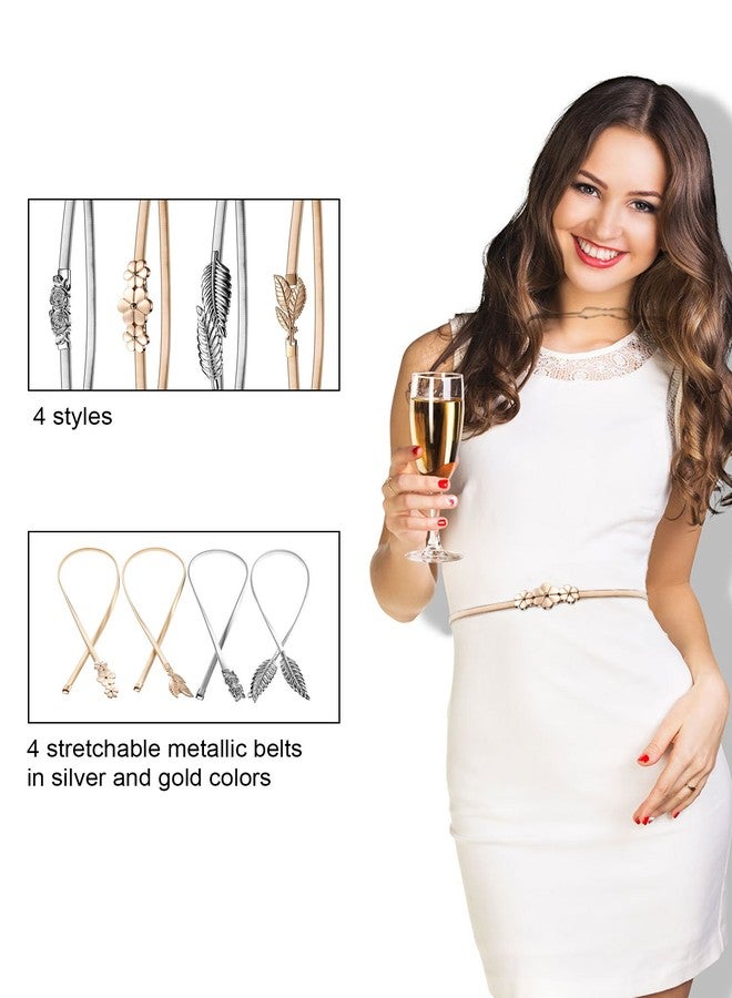 بيميمو مجموعة بيميمو من 4 قطع، حزام خصر مطاطي نسائي بطول 27 بوصة، حزام معدني قابل للتمدد، فضي وذهبي - Image 4
