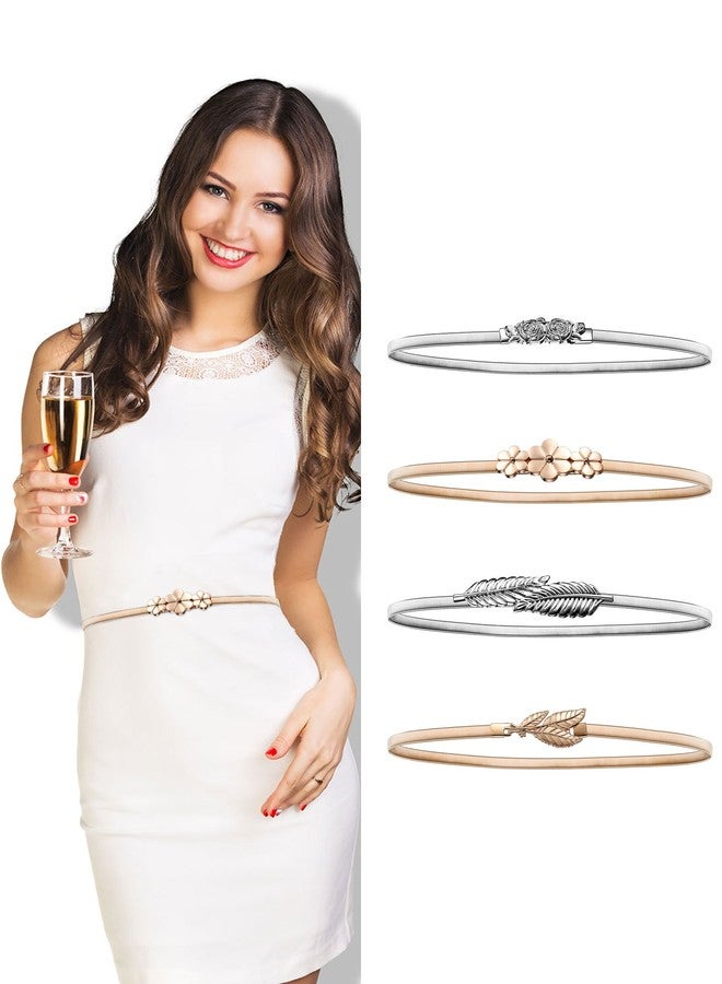 بيميمو مجموعة بيميمو من 4 قطع، حزام خصر مطاطي نسائي بطول 27 بوصة، حزام معدني قابل للتمدد، فضي وذهبي - Image 3