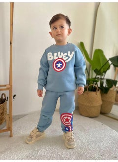 Bluey Patterned Tracksuit-Sweatshirt 3 Yarn Winter Raised Boy's Suit