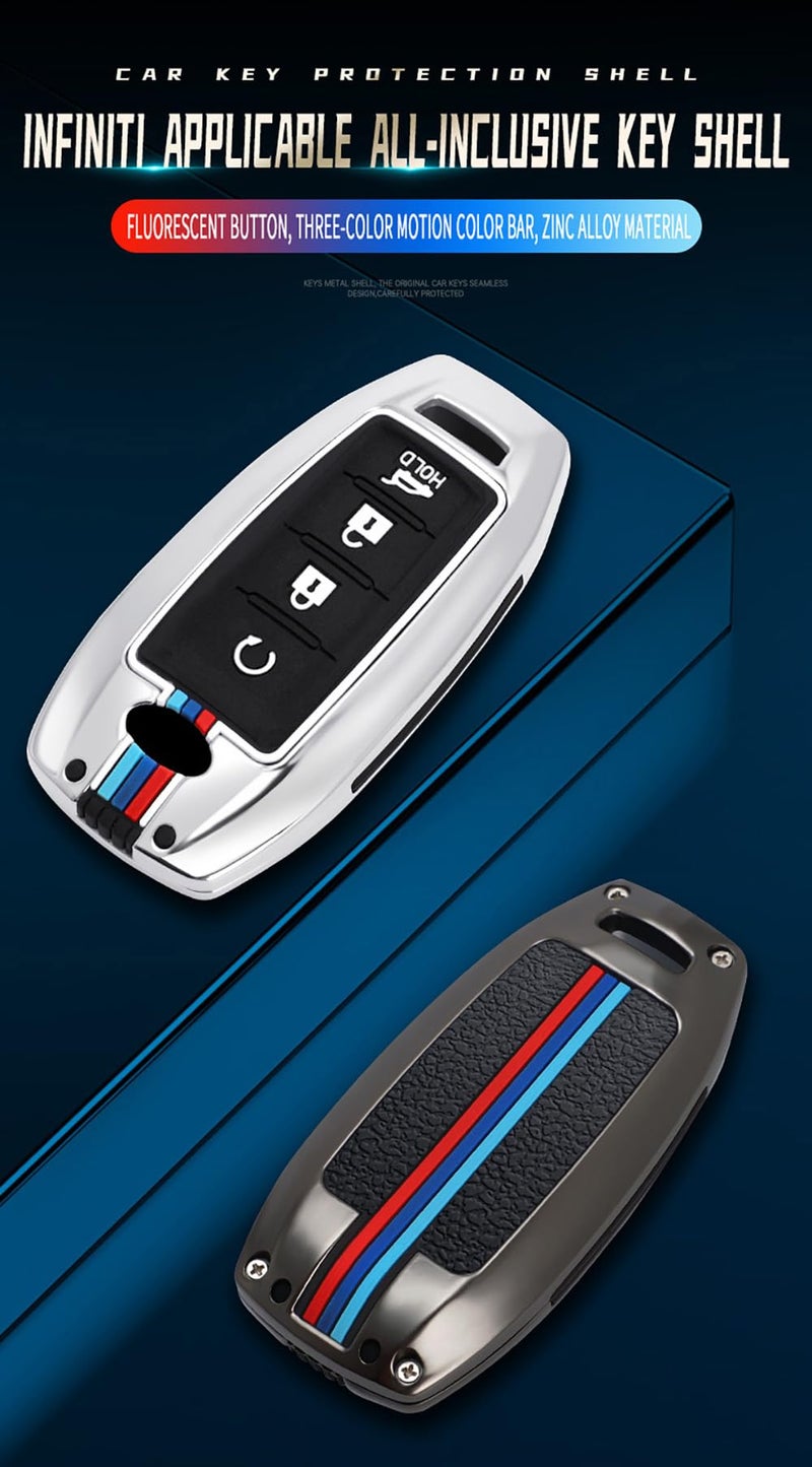 ontto Keyless Entry Smart Remote Key Case Compatible with Infiniti Key Fob Car Key Holder Metal Key Cover Siliocne Key Sleeve for Q50 Q60 QX50 QX55 QX60 2019 2020 2021 2022 Accessories Black - Image 3